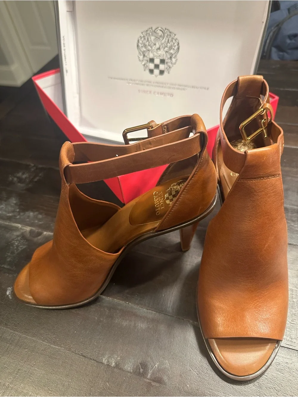 Vince Camuto Women's Tan Leather Open-Toe Heels